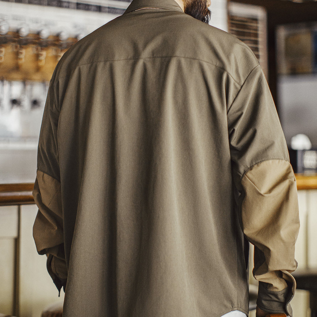 美式復古獵裝襯衫外套肘部拼接翻領正肩長袖薄款襯衣男春