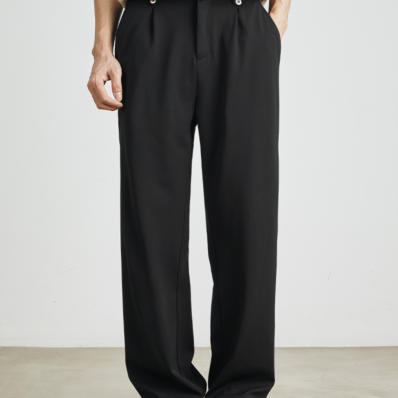 闊腿百搭休閒褲男春夏新款垂感絲滑冰絲寬鬆直筒長褲子男