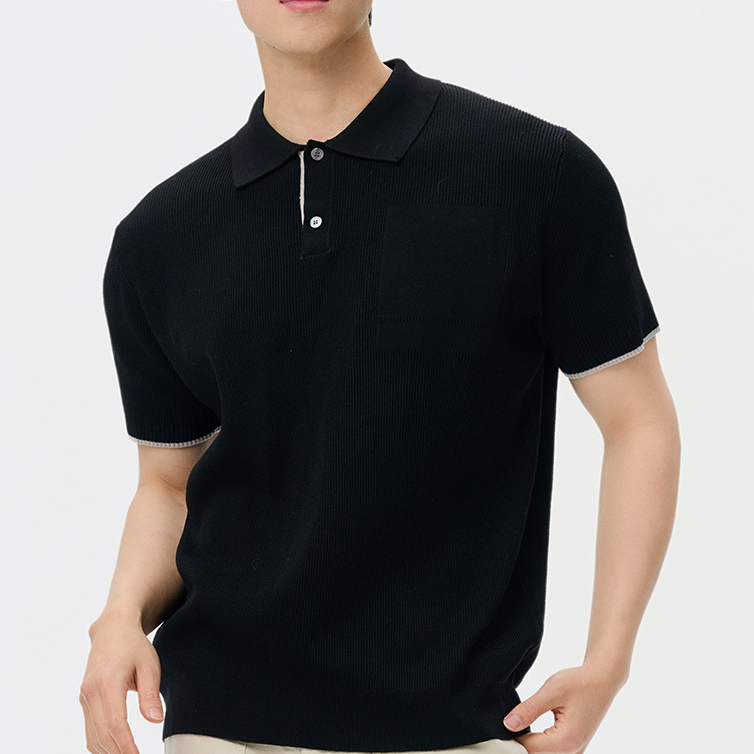 商務休閒針織短袖polo衫男高級感夏季撞色翻領上衣馬球衫