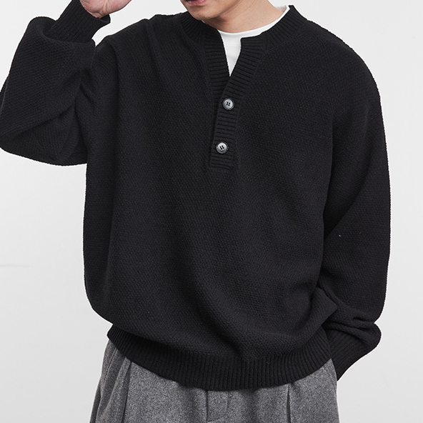 復古肌理假兩件針織衫簡約撞色慵懶風毛衣冬季男百搭上衣