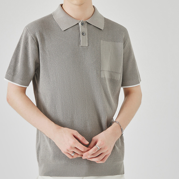 商務休閒針織短袖polo衫男高級感夏季撞色翻領上衣馬球衫