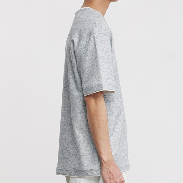 意式老錢風假兩件復古亨利領針織短袖T恤男美式純色休閒春夏