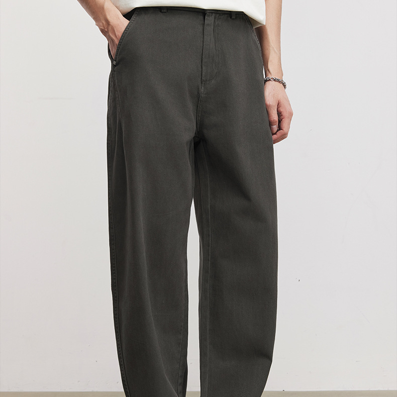 重磅290g極簡垂墜闊腿褲男春夏季純棉寬鬆通勤直筒休閒長褲
