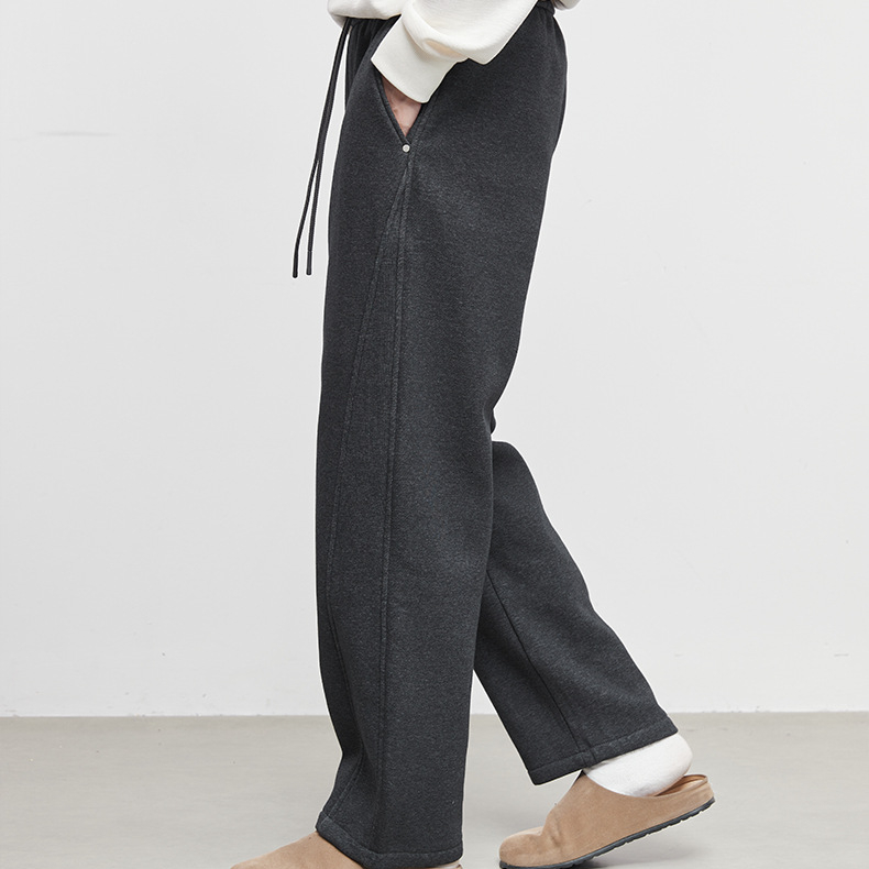 柔垂男裝寬鬆休閒加厚衛褲男秋冬垂感直筒運動褲純色長褲