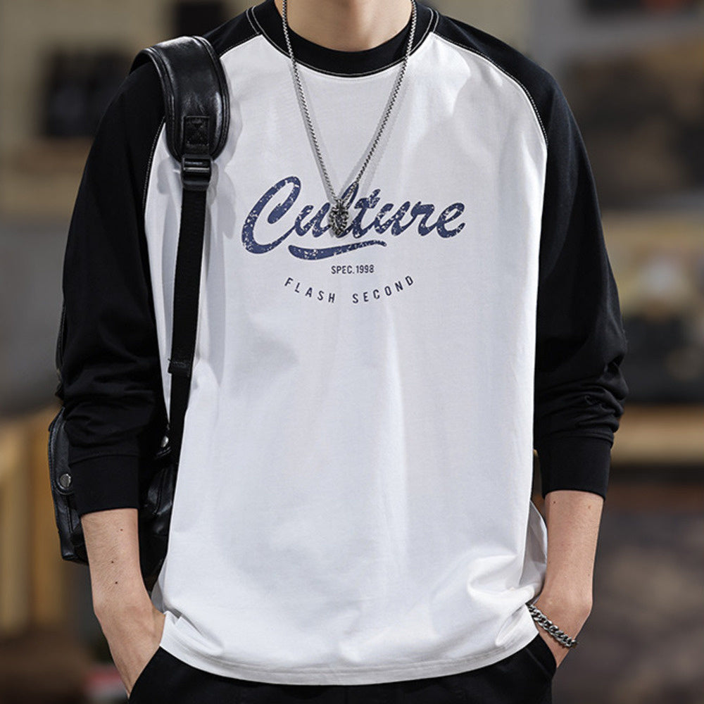 春季新款280克純棉休閑男士長袖t恤美式寬松潮流百搭撞色衛衣