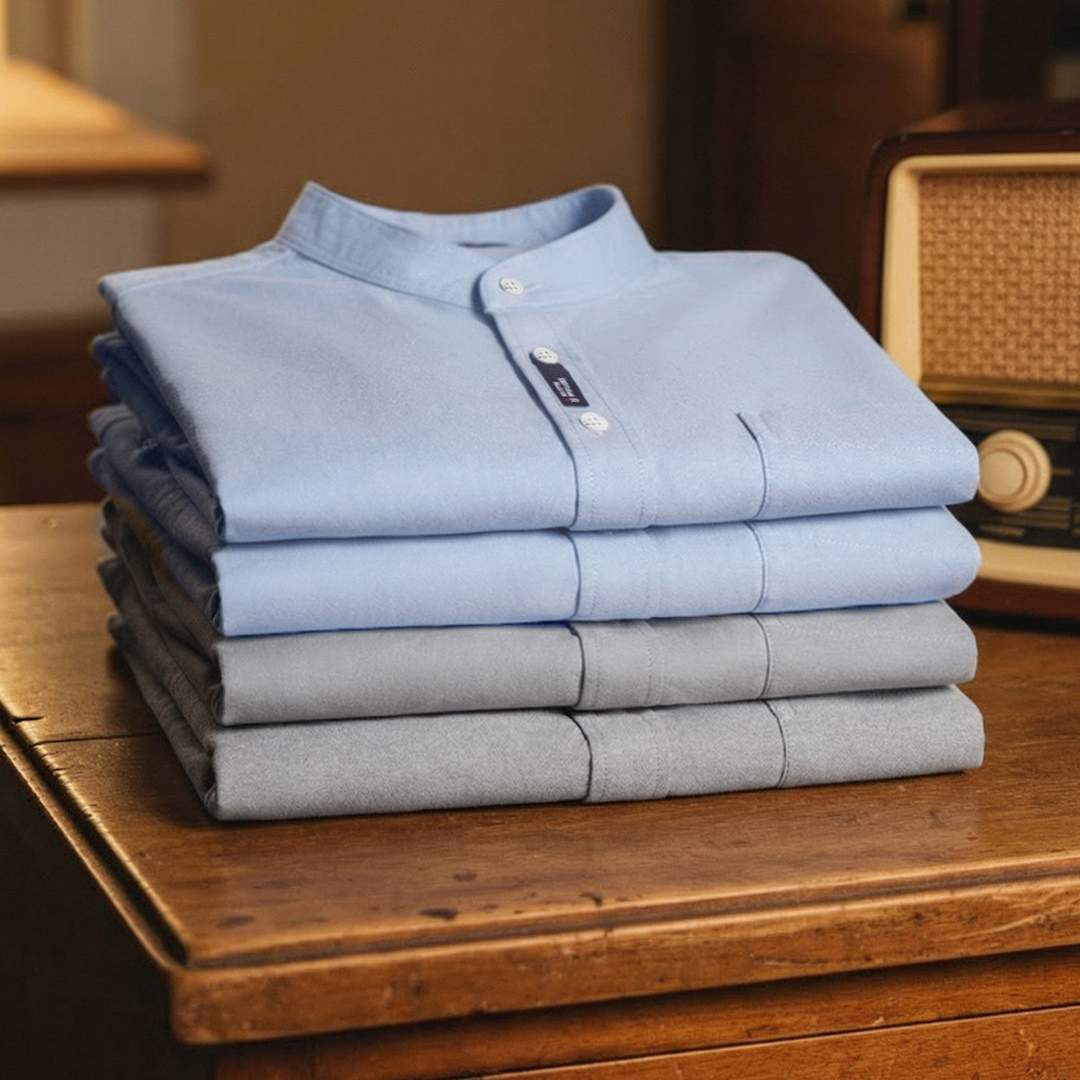 美式牛津布長袖襯衫小高領立領牛津紡純棉襯衣外套男款春