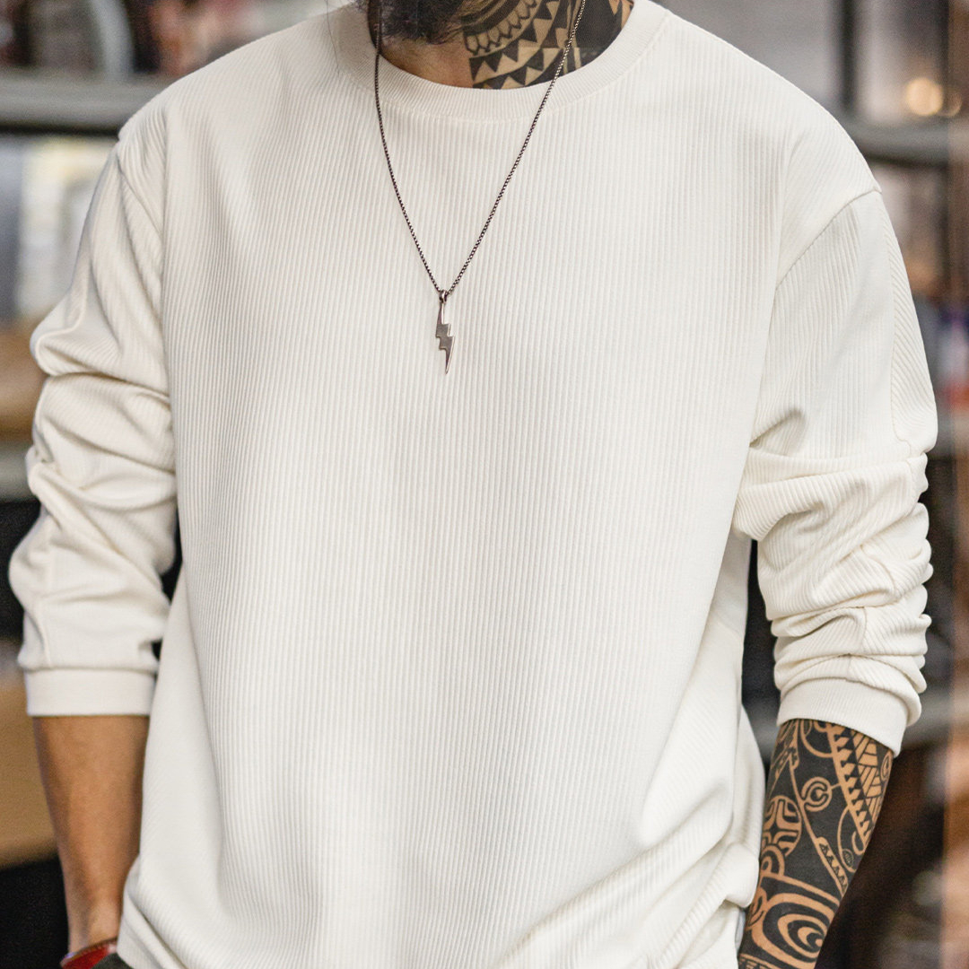 美式3D坑條長袖T恤白色打底外穿薄款針織無帽衛衣男款春