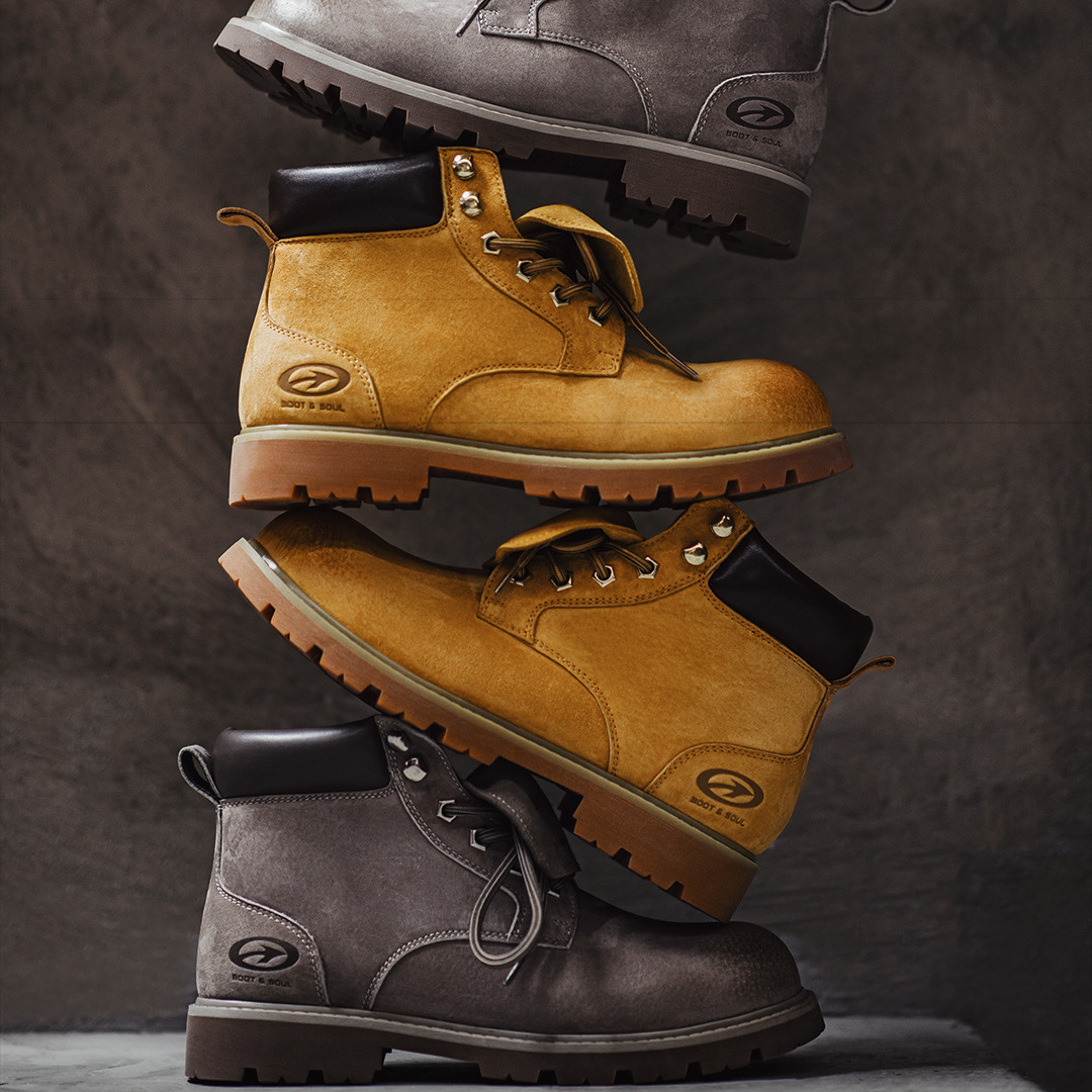 無界翻轉大黃靴男秋冬新款翻蓋中幫真皮復古美式工裝馬丁靴子