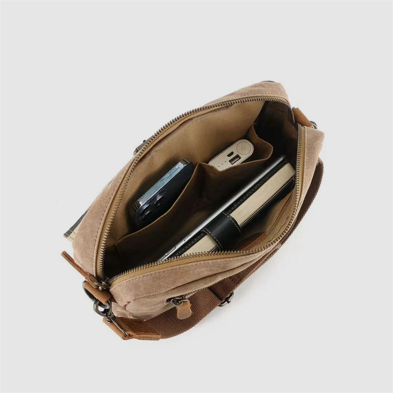 男士迷彩防潑水油蠟帆布包美式復古斜挎包牛皮郵差包休閒單肩揹包