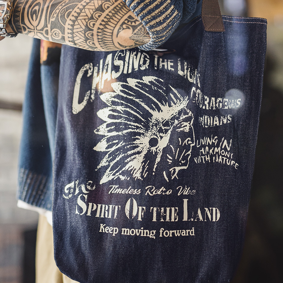 美式復古牛仔大容量托特包丹寧通勤單肩包做舊手提包包男