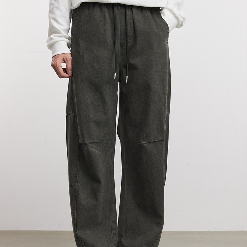 280g純棉休閒直筒褲男春季寬鬆立體裁剪舒適美式彎刀傘兵褲