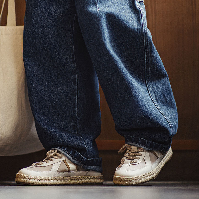 草編德訓鞋新款春夏季休閒透氣布鞋潮薄款板鞋半拖男士漁夫鞋