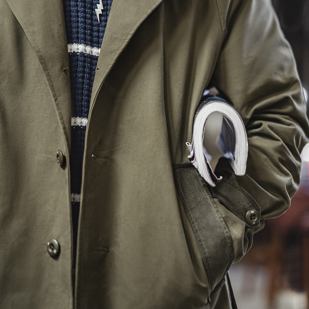 美式復古戰壕風衣軍綠色中長款翻領純棉大衣外套男款春