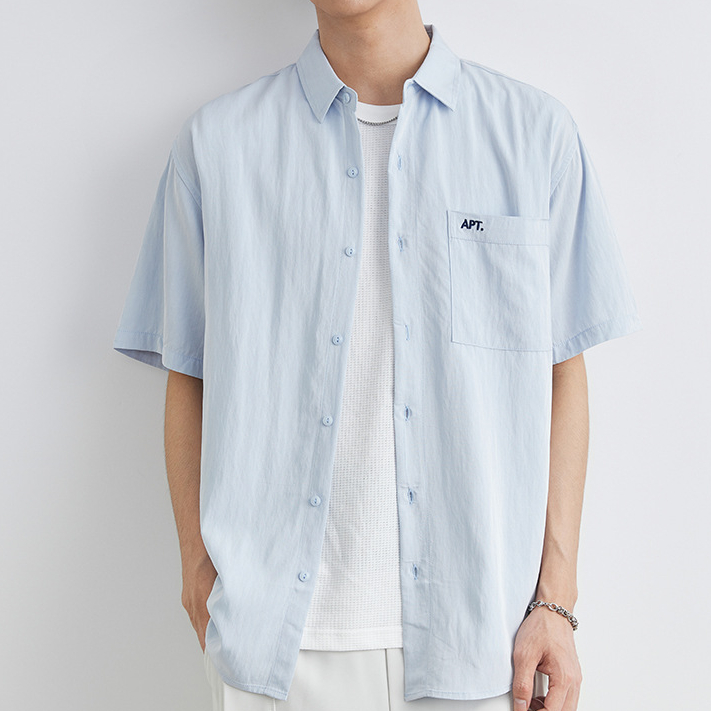 短袖襯衫男夏季新款重磅半袖襯衣寬鬆休閒開衫外套上衣潮