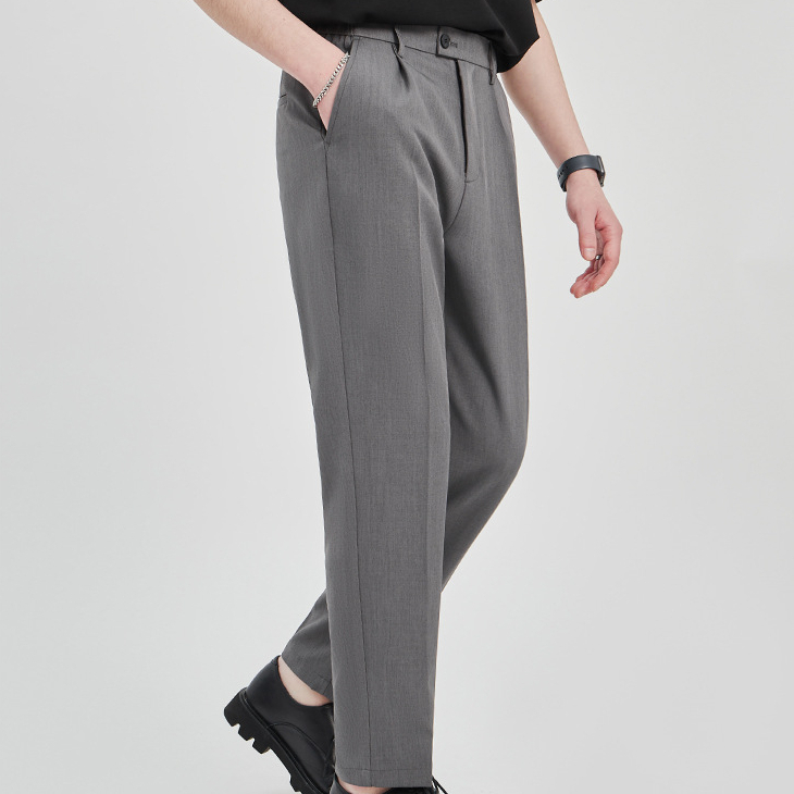 重磅男士休閒褲夏季新款抗皺梭織寬鬆直筒西褲九分褲