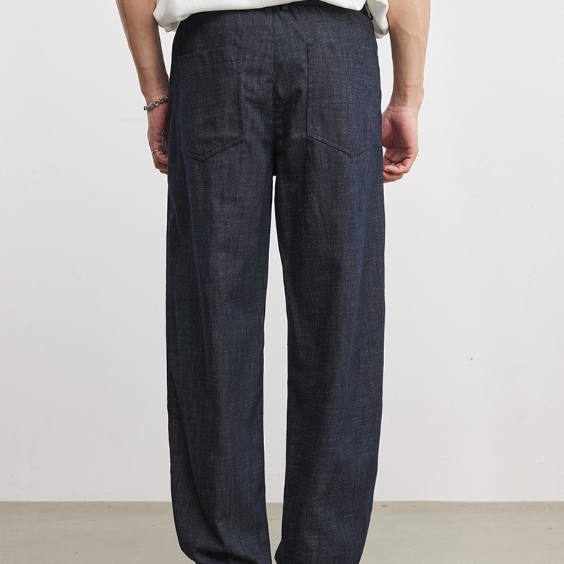 寶藍色簡約商務休閒褲梭織小彎刀寬鬆長褲男士春季百搭通勤褲