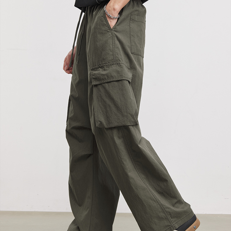 戶外工裝休閒褲男夏季立體裁剪寬鬆透氣輕薄多口袋闊腿傘兵褲