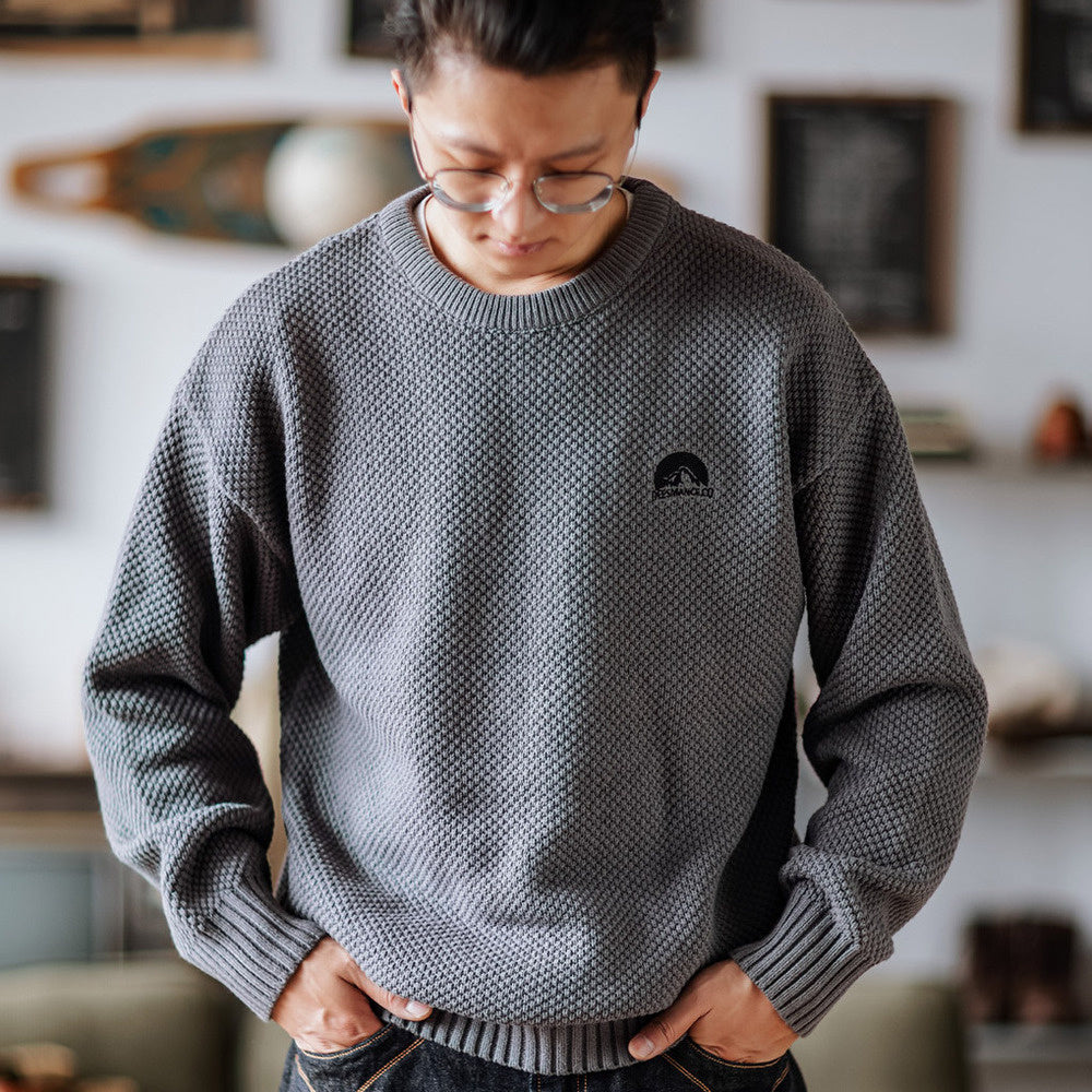 阿美咔叽山系秋冬針織衫圓領純色毛衣寬松落肩套頭打底衫