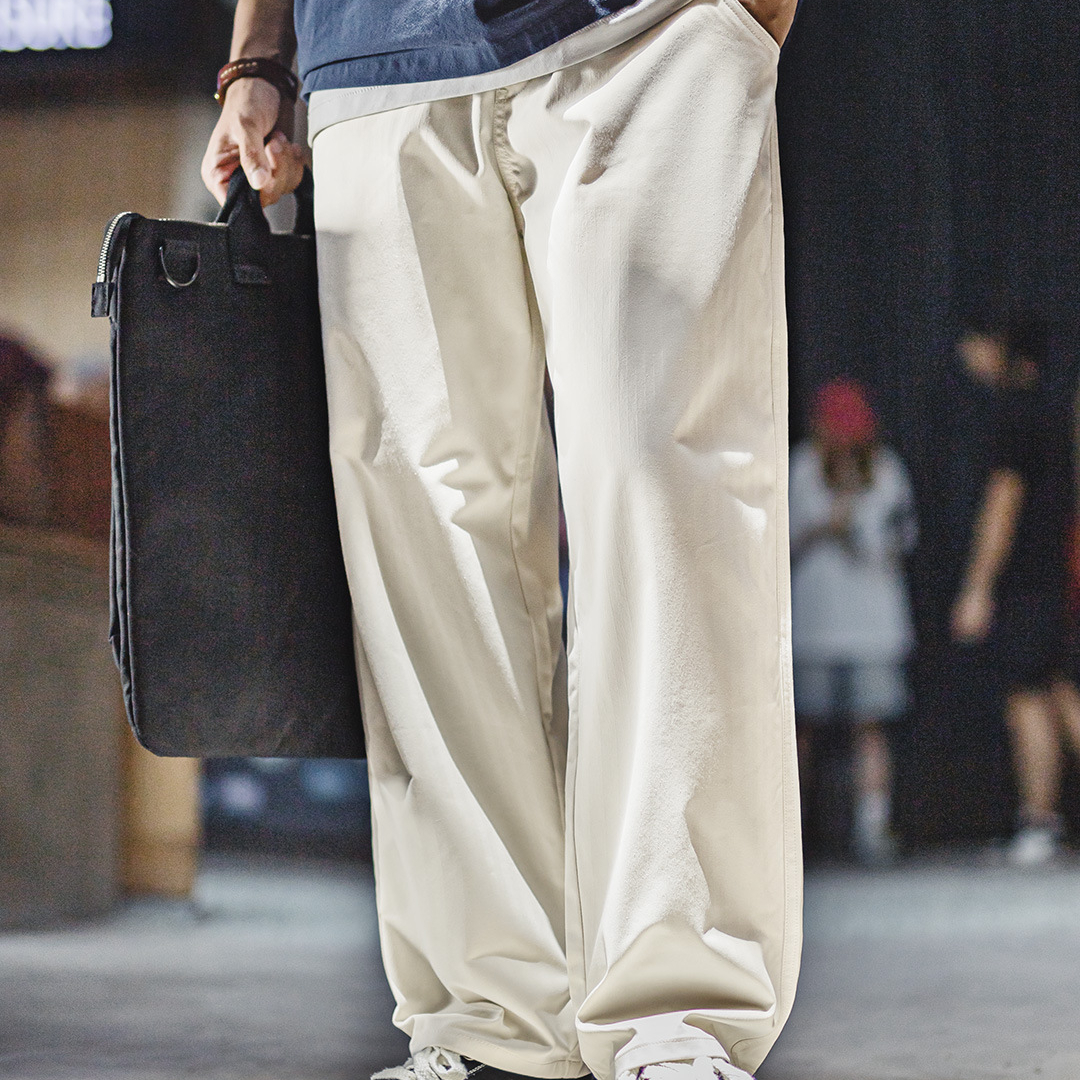 輕美式Easypants休閒褲白色通勤直筒寬鬆垂感長褲子男秋