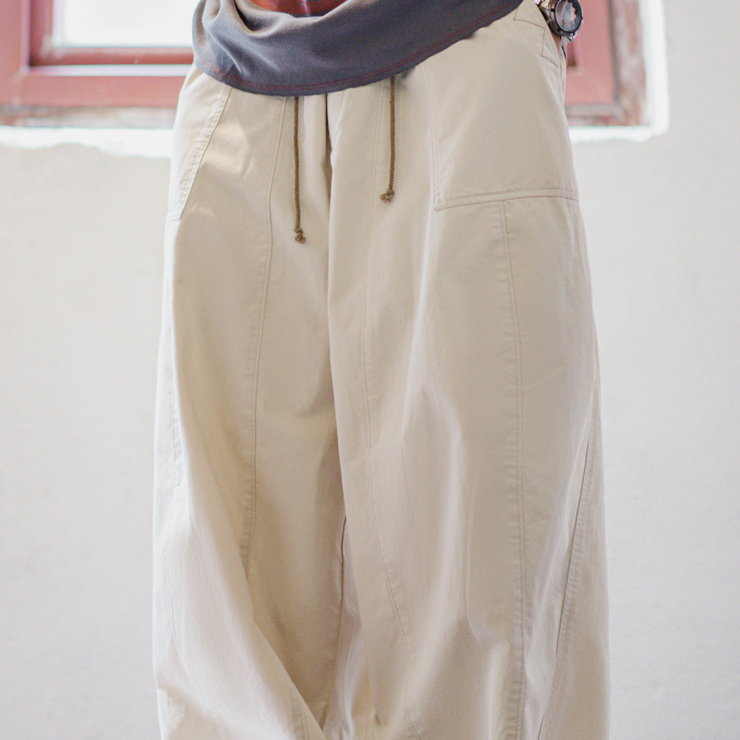 美式復古寬鬆氣球褲廓形哈倫褲卡其色日系休閒長褲子男春