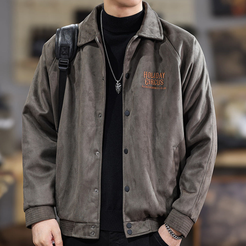 高端美式復古麂皮絨夾克男寬松潮牌百搭上衣秋冬新款男款外套