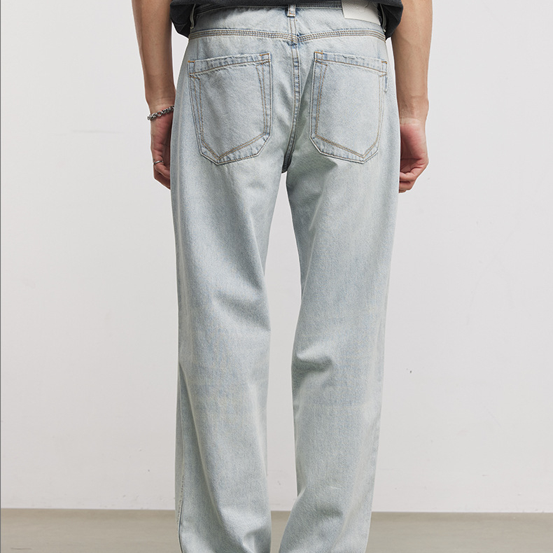 美式復古水洗牛仔褲男夏季寬鬆簡約cleanfit休閒褲高街直筒褲