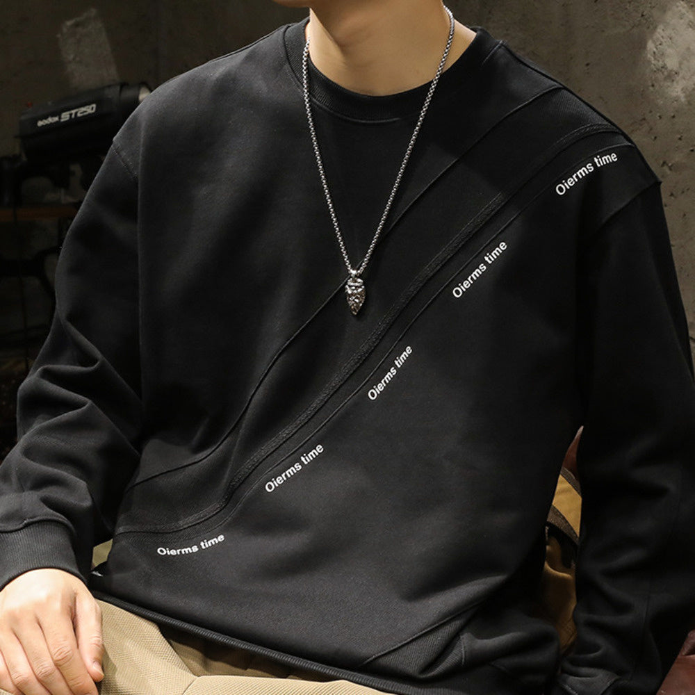 高级感美式圆领春秋季新款宽松大码拼接卫衣