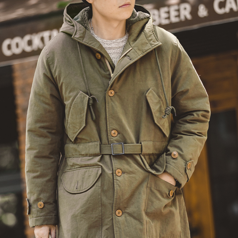 美式復古M47派克服重磅大衣連帽保暖中長款棉衣外套男冬