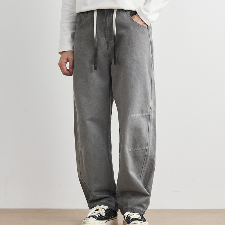 水洗彎刀休閒褲男士春秋季2025新款寬鬆直筒抽繩闊腿褲子