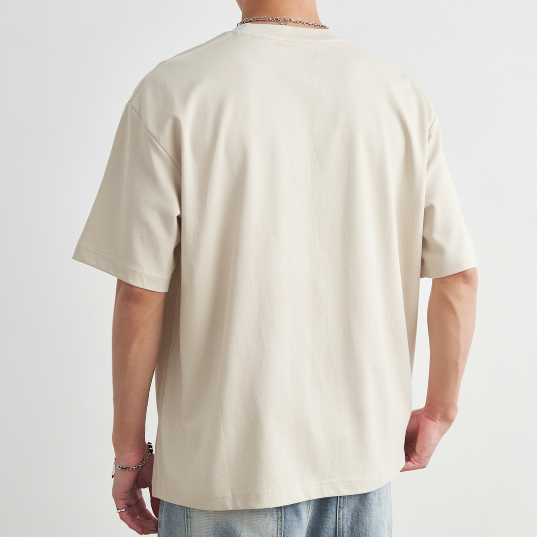 三角標刺繡圓領T恤男夏季寬鬆親膚透氣通勤百搭休閒短袖上衣