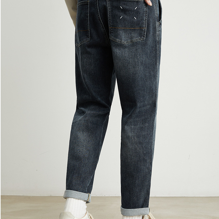 春季水洗牛仔褲男士微寬鬆直筒潮牌百搭彈力休閒長褲子男