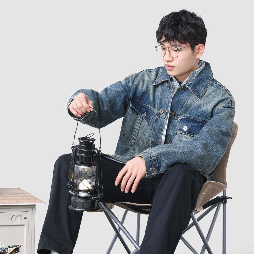 美式潮牌水洗做舊牛仔外套男秋季款寬松百搭工裝夾克