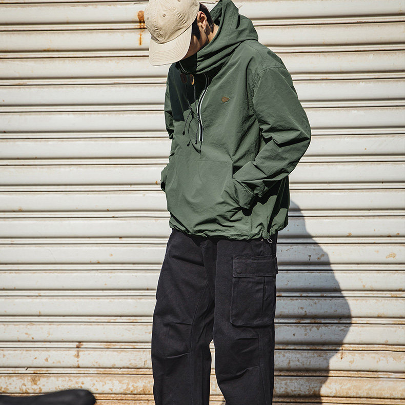 輕戶外機能防風軟殼連帽衛衣輕薄半拉鍊罩衫上衣外套春潮