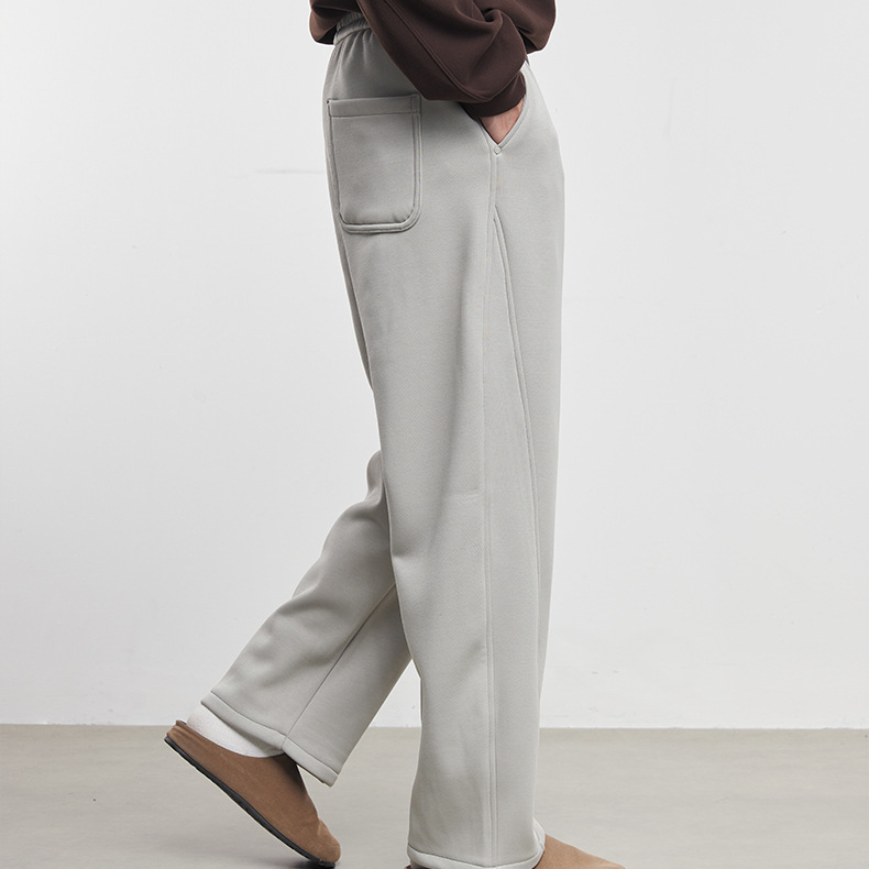 柔垂男裝寬鬆休閒加厚衛褲男秋冬垂感直筒運動褲純色長褲