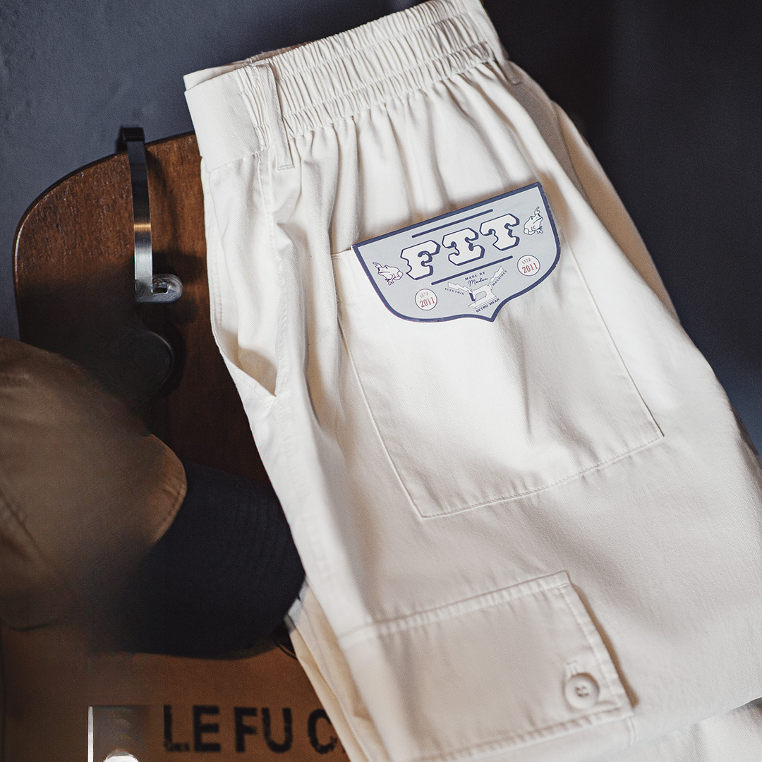 輕美式大口袋休閒褲純棉白色直筒鬆緊腰薄款長褲子男夏秋