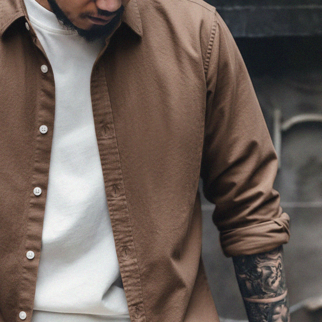 美式休閒純色牛津紡襯衫長袖外套純棉牛津布薄款襯衣男秋