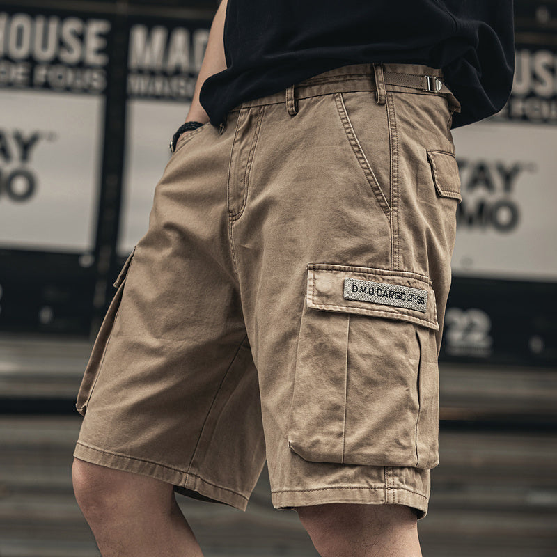 美式酵磨水洗復古男士工裝短褲夏季薄款寬松休閑五分中褲子男