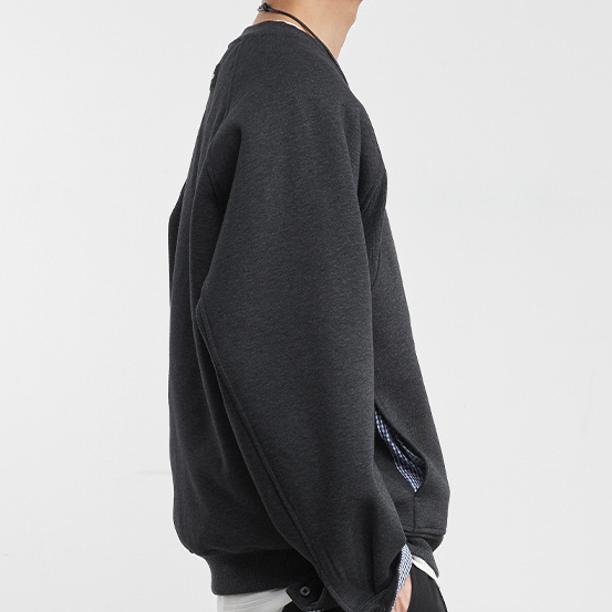 格序秋冬新款套頭加絨拼接衛衣百搭情侶復古日系寬鬆潮流