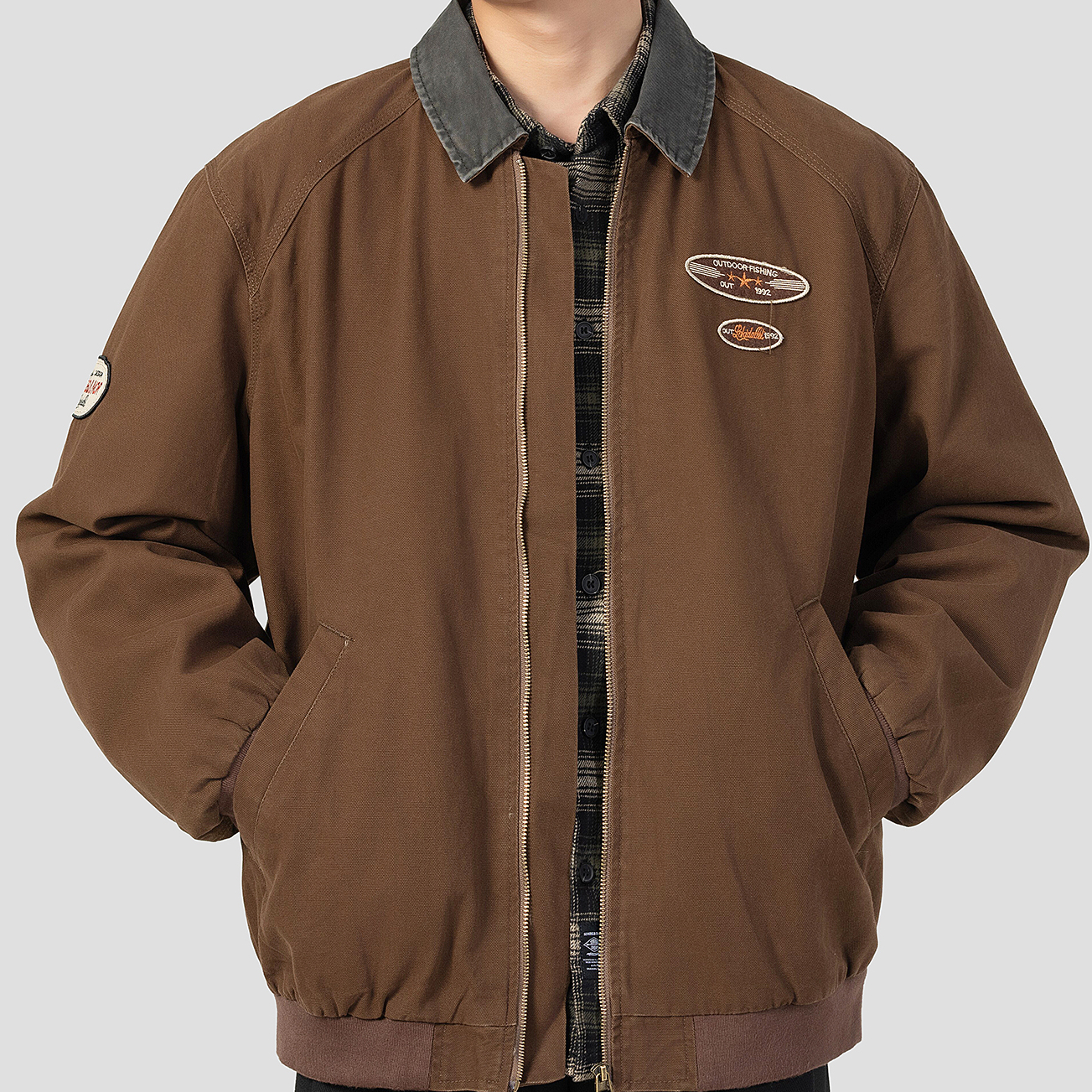 高端美式復古底特律工裝外套男秋冬季寬鬆休閒飛行員夾克