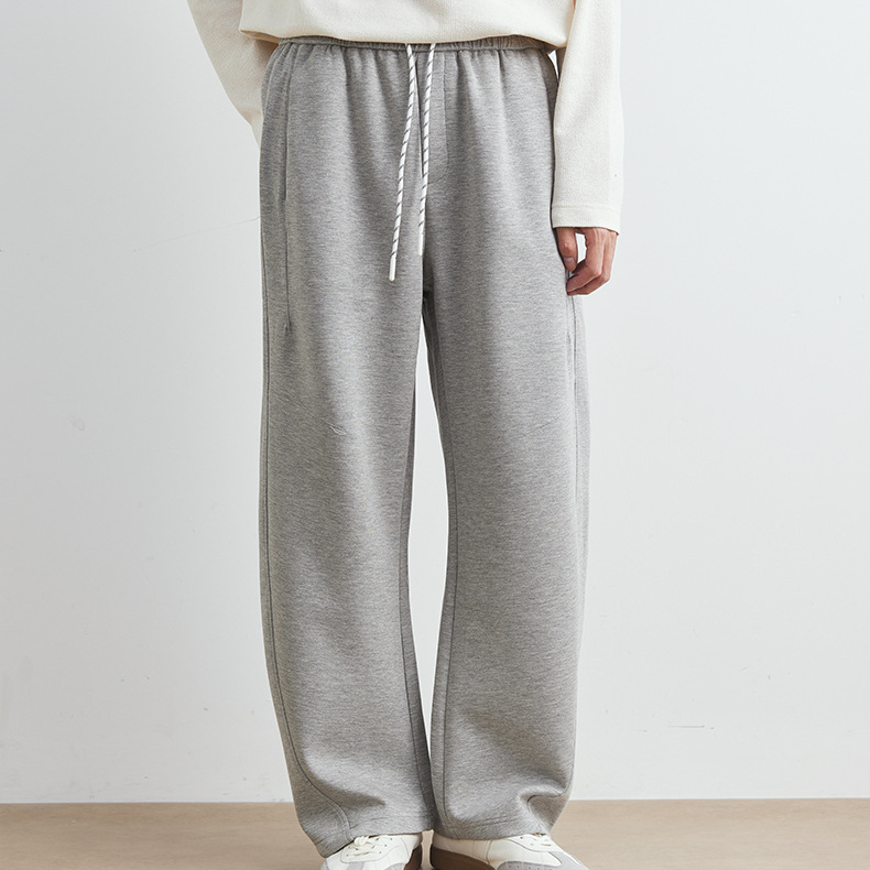 淺灰色直筒褲子男秋季新款美式彎刀運動寬鬆垂感闊腿衛褲