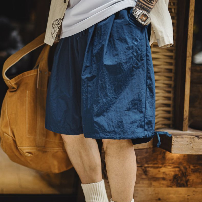 美式納瓦霍刺繡短褲寬鬆紅色肌理感沙灘薄款五分褲男夏季