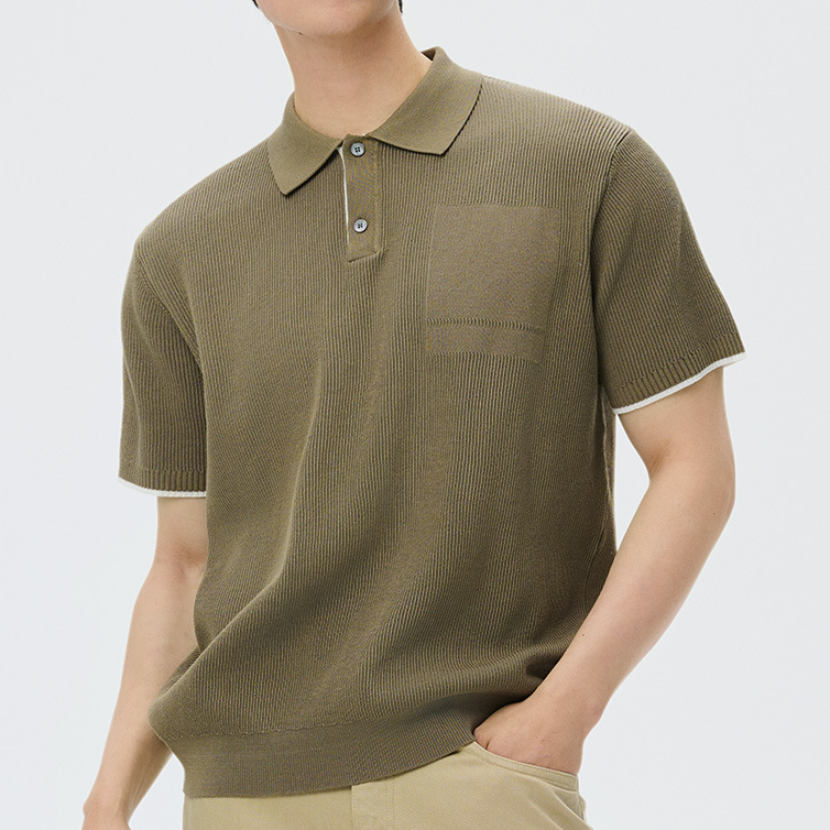 商務休閒針織短袖polo衫男高級感夏季撞色翻領上衣馬球衫