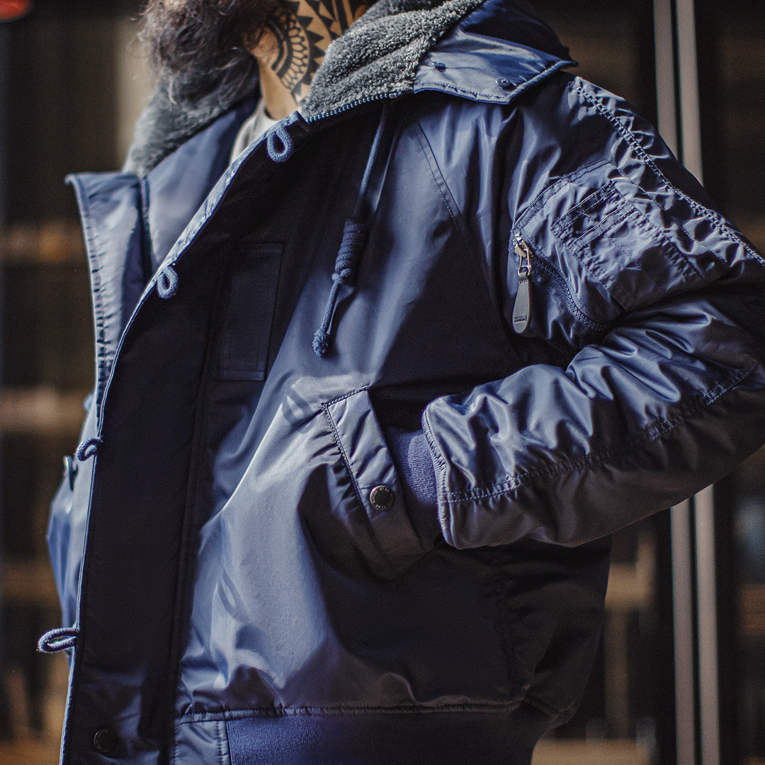 美式復古N2A毛領派克服藍色座山雕短款棉服夾克外套男冬