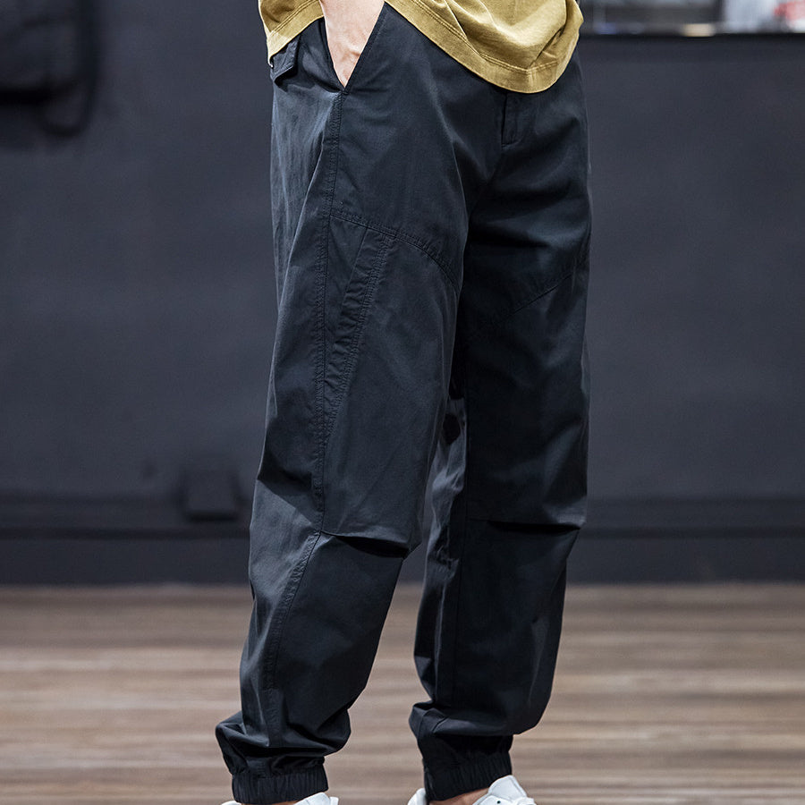 夏季休閑褲男士束腳褲寬松垂感錐形褲工裝長褲男裝傘兵美式褲子