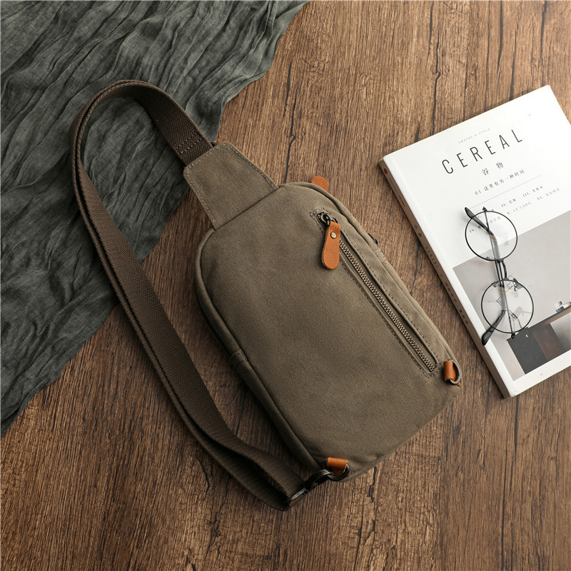 復古文藝胸包小揹包配真皮男士單肩斜挎包運動休閒大容量帆布包包
