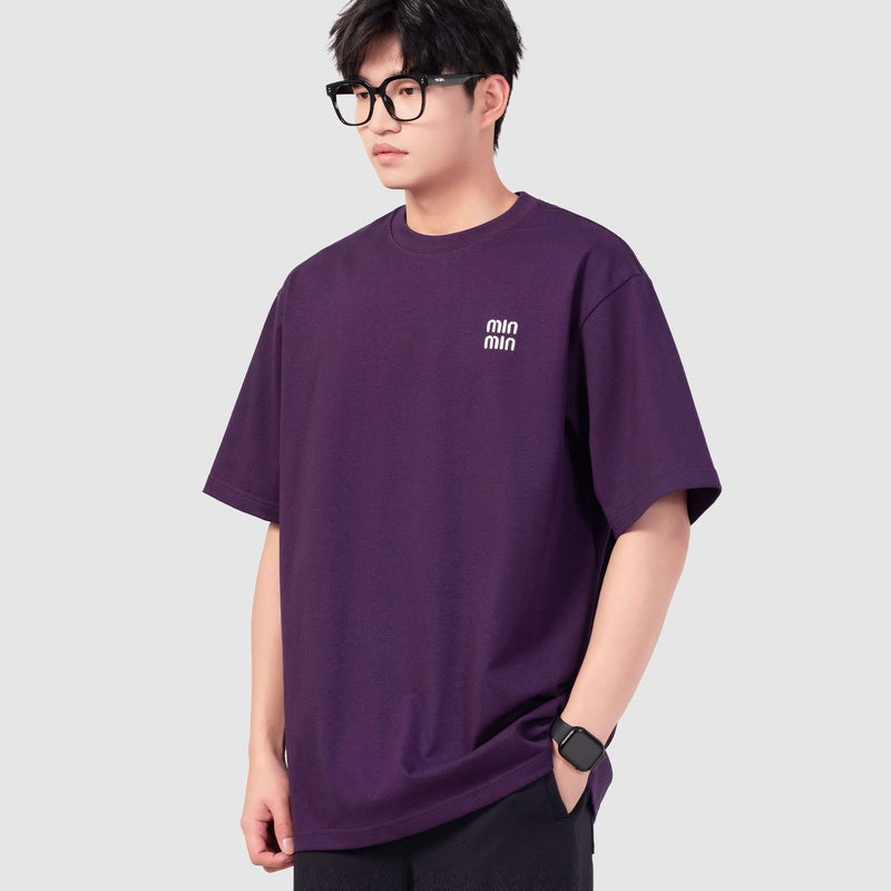 300G美式純棉刺繡圓領短袖T恤男夏季寬松情侶廓形體恤