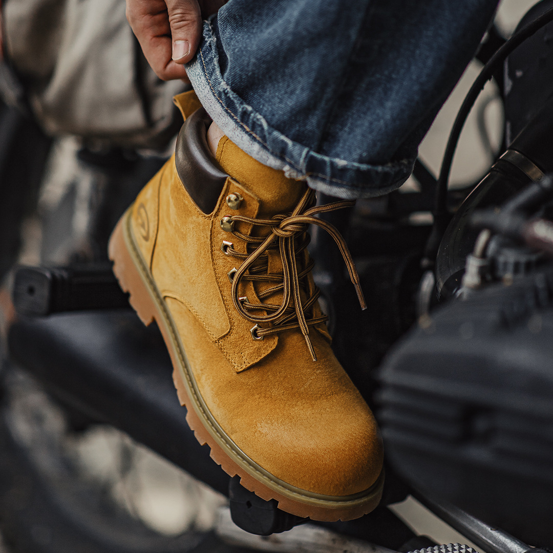 無界翻轉大黃靴男秋冬新款翻蓋中幫真皮復古美式工裝馬丁靴子