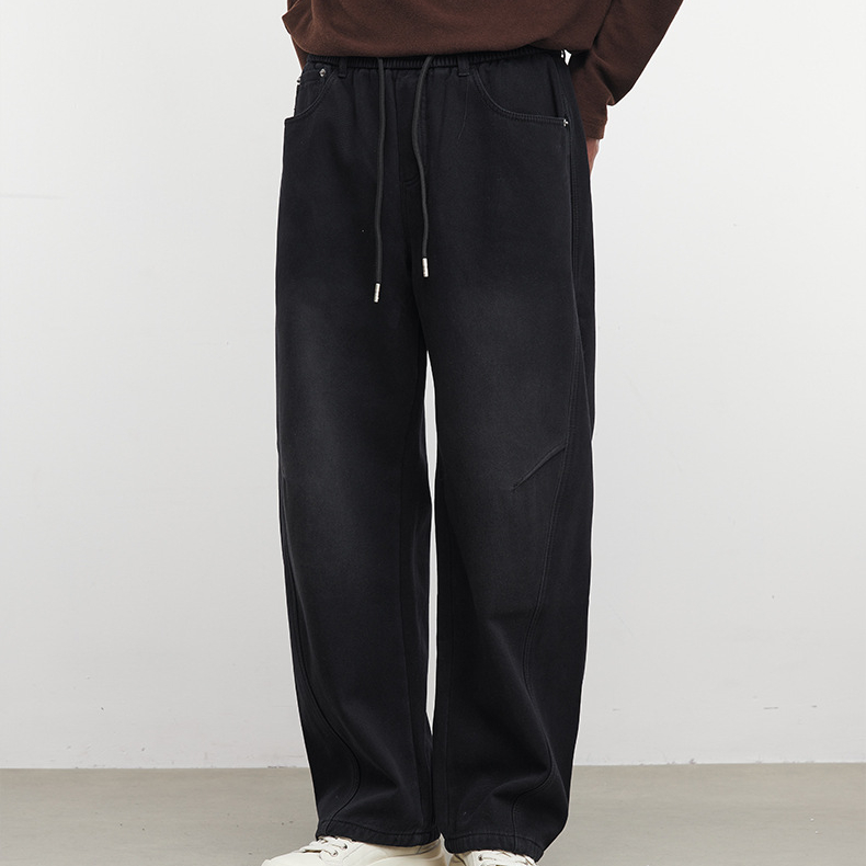 街頭480G重磅加厚休閒褲純色直筒長褲男秋冬季款小彎刀褲