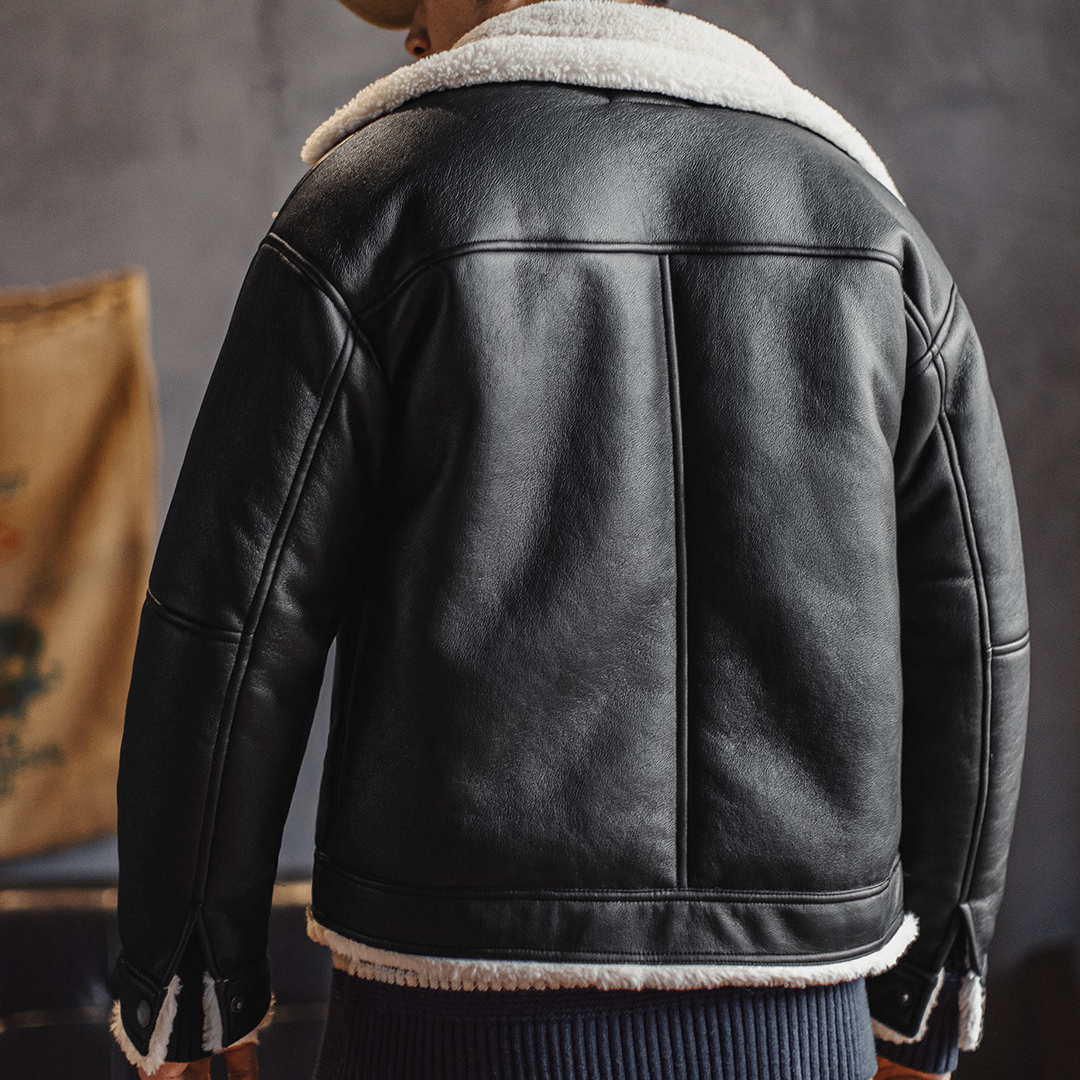 美式G1飛行服夾克bomber仿羊羔絨荔枝紋皮衣保暖外套男冬