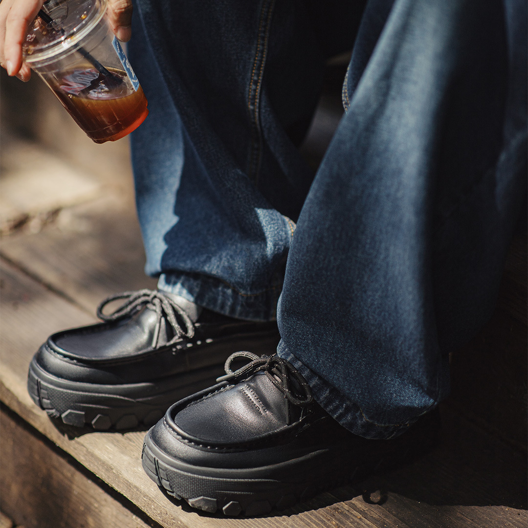 袋鼠鞋冬季新款男士厚底增高黑色通勤英倫風軟底方頭休閒皮鞋